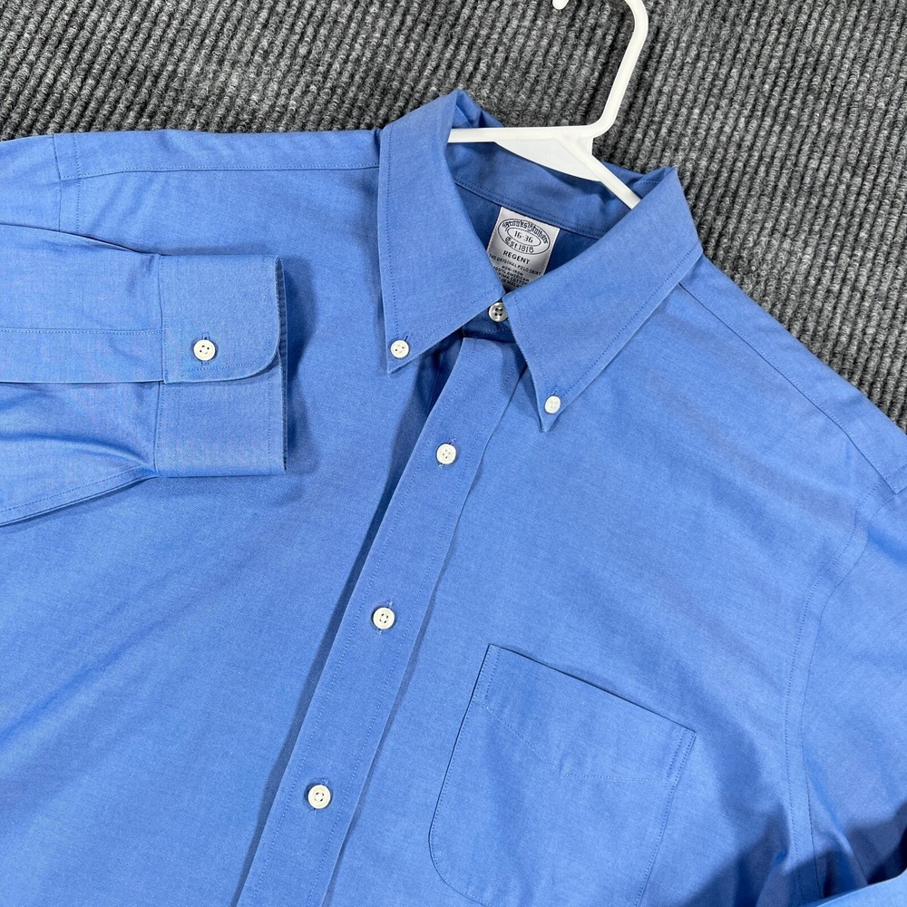 Brooks Brothers Shirt Mens 16 Blue Long Sleeve Button Down Regent Fit Work Dress